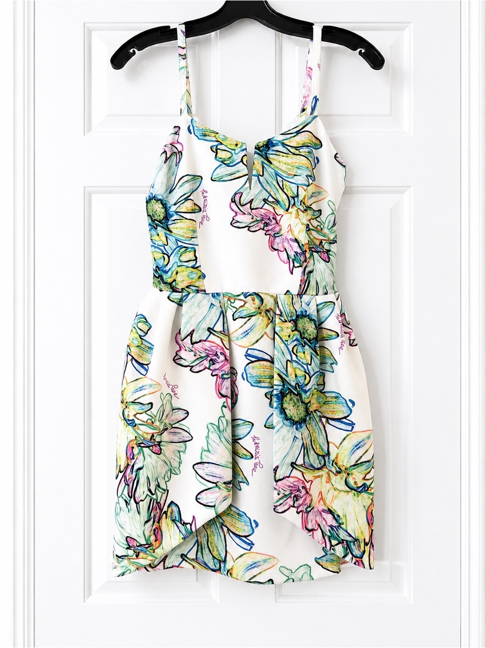 Patrizia Pepe White Spaghetti-Strap Dress with Multicolor Floral Print